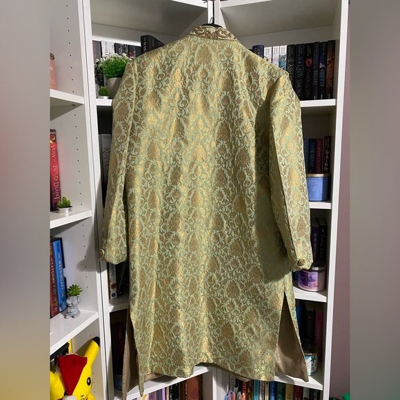 Fancy Sage and Gold Silk Sherwani - Picture 3 of 4